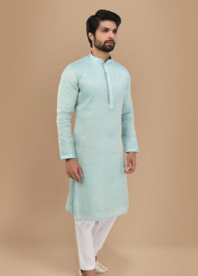 Powder Blue Self Design Kurta Set image number 0